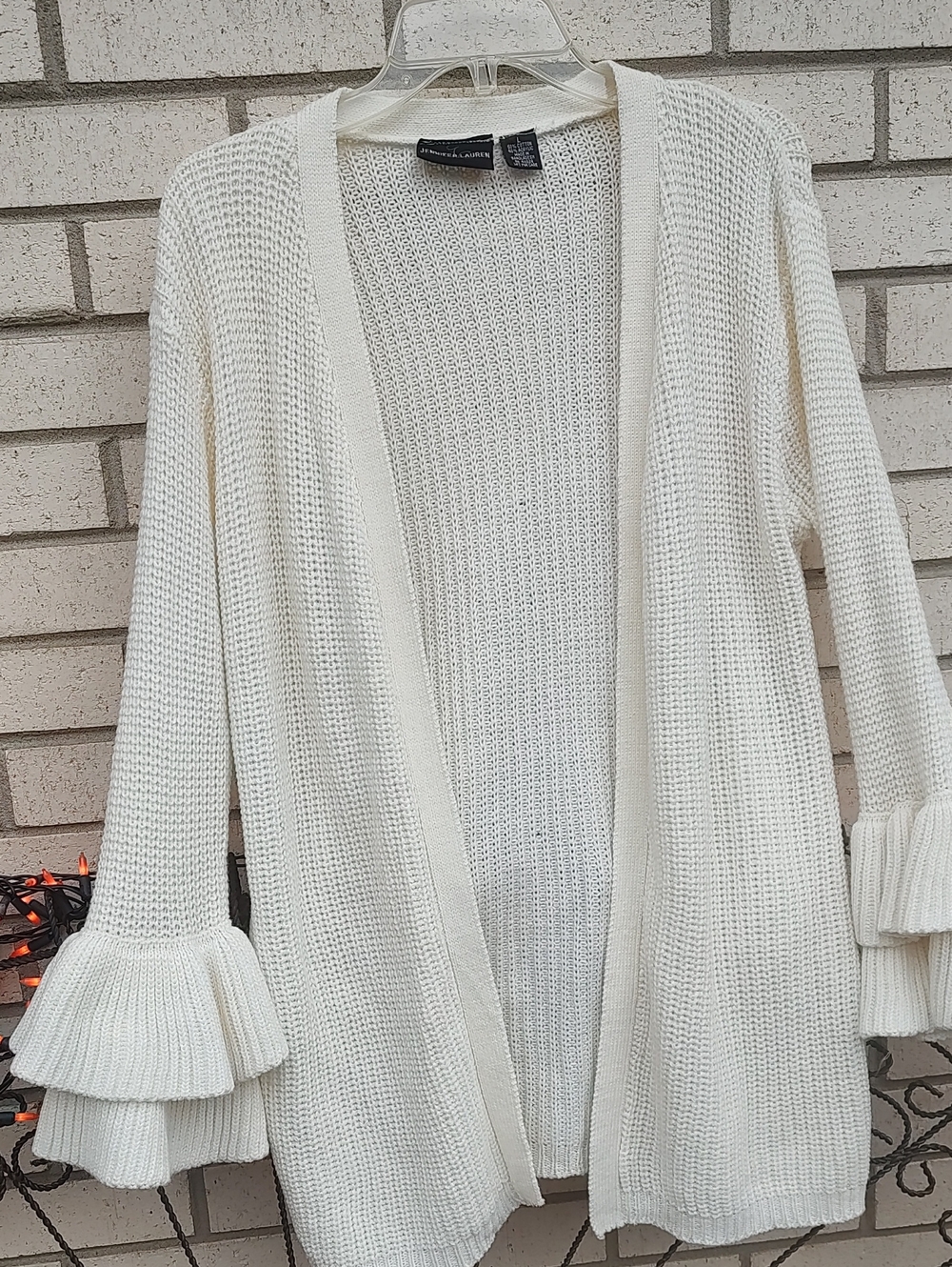 Light Cream Ruffle Cuff Open-Front Cardigan - Picture 4 of 8